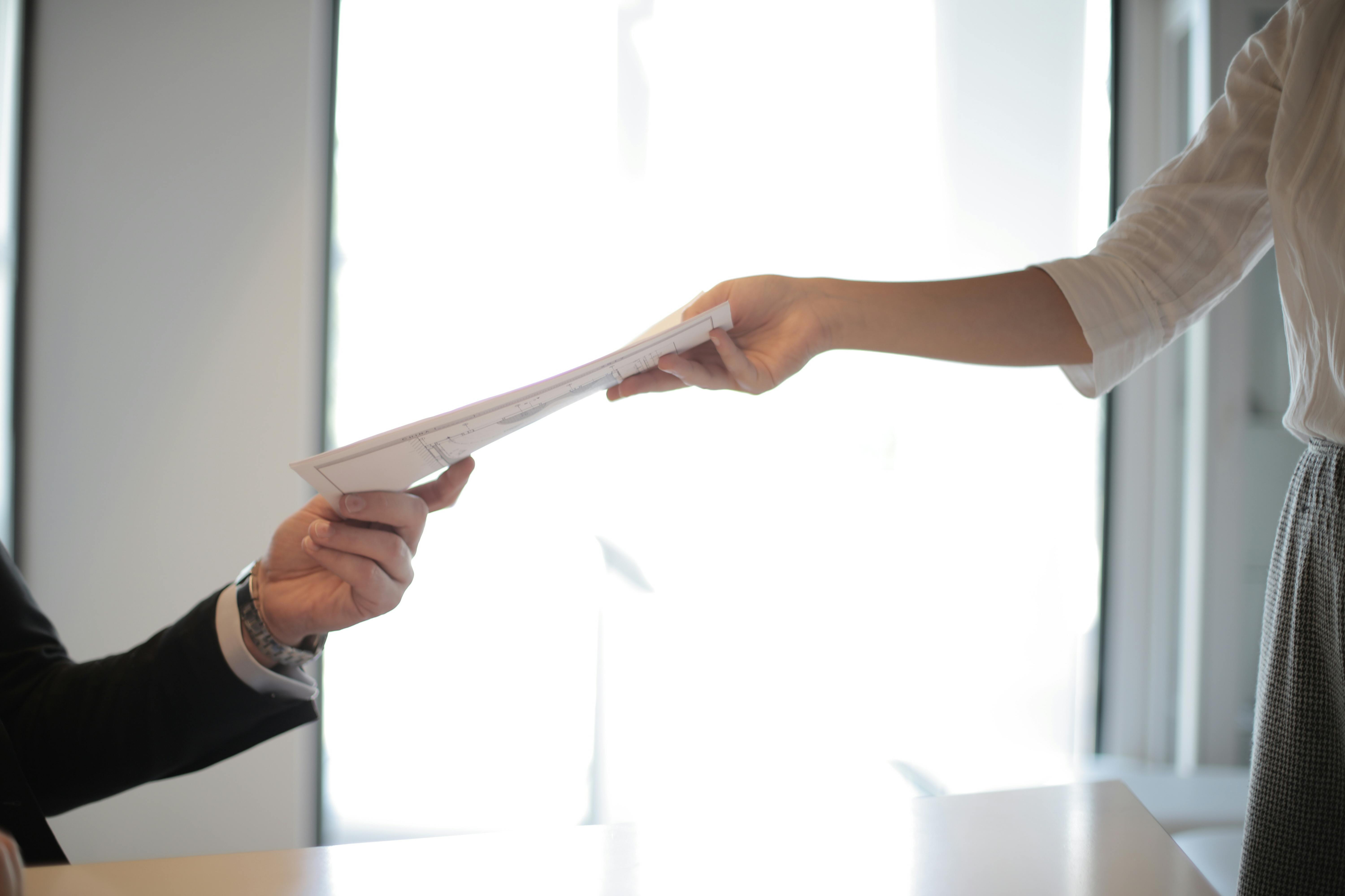 Handing over a document